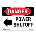 Signmission OSHA Danger Sign, Power Shutoff Left Arrow, 18in X 12in Aluminum, 12" W, 18" L, Landscape OS-DS-A-1218-L-2254